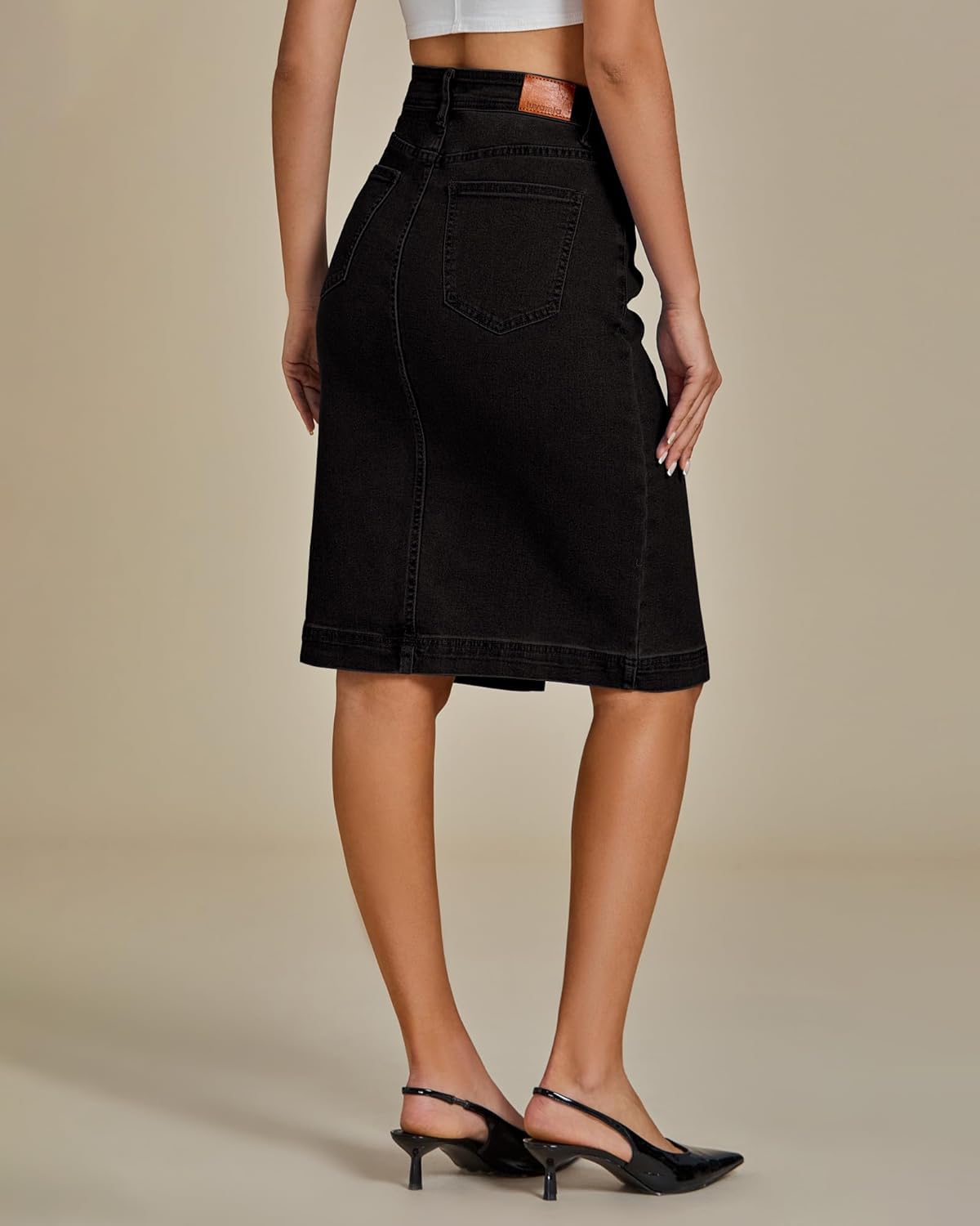 luvamia Jean Skirts for Women Denim Trendy Summer Casual Stretchy High Waisted Midi Below Knee Pencil Skirt with Slit - Image 5