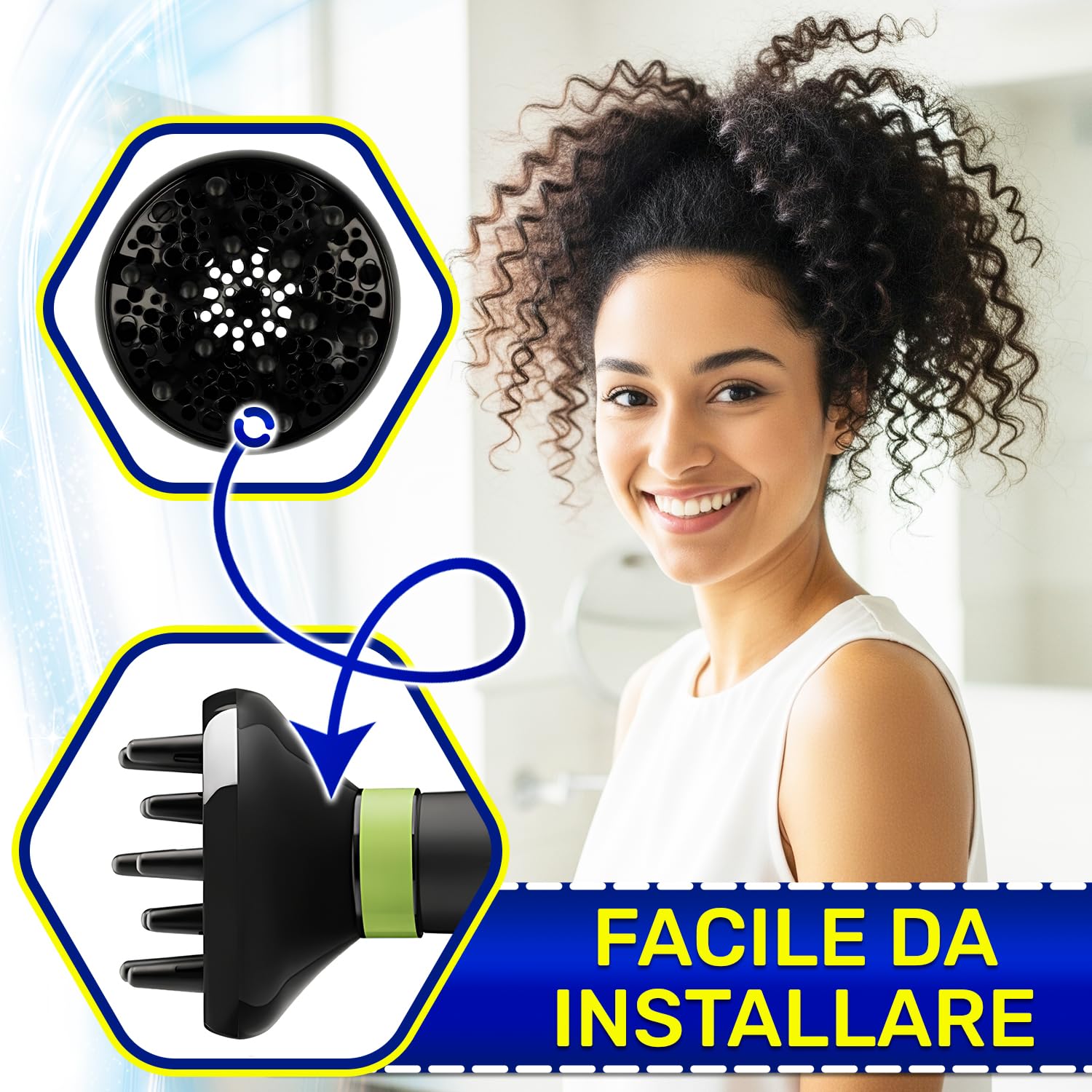 Diffusore Capelli Ricci per Phon Capelli con Codice Originale CS-00131410 per Rowenta Instant Dry Eco Intelligence CV6030E0 CV6040E0 - Garanzia di 10 Anni - MONTERAL