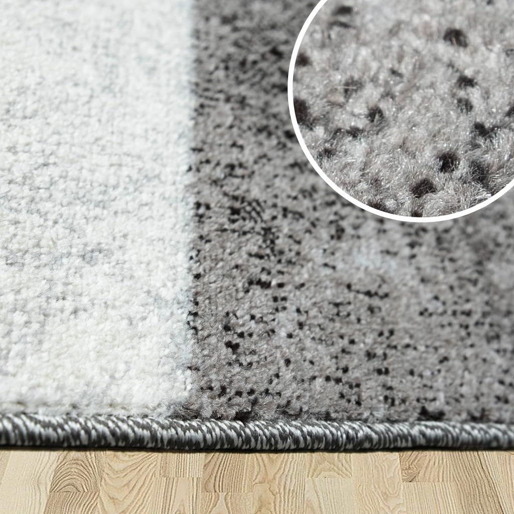 oKu-Tex Teppich Wohnzimmerteppich [80x150 cm] weicher Kurzflor grau rot meliert - Grauer Teppich für das Wohnzimmer - Carpet Living Room - geometrisches Patchwork Design - Deutsche Marke