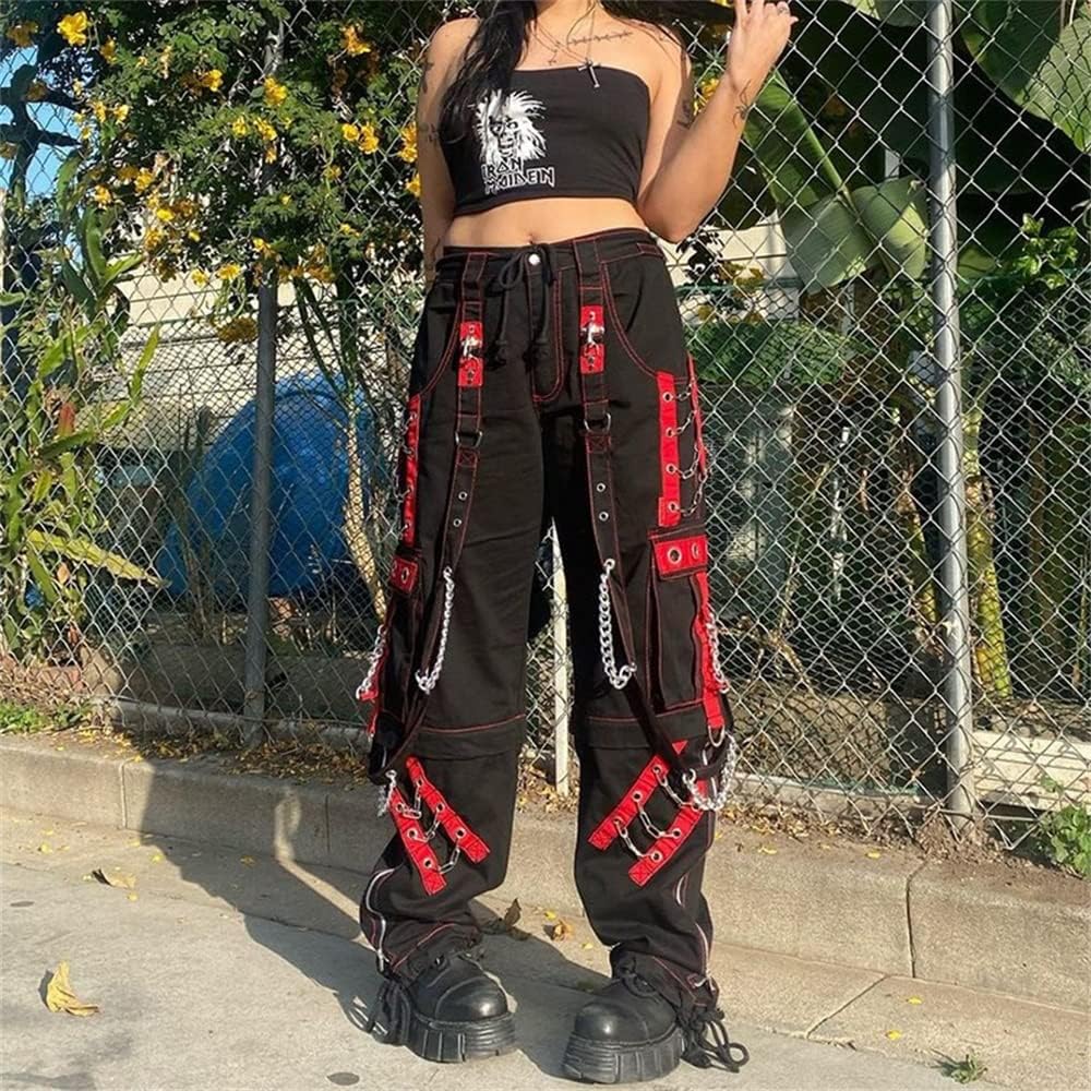 MAEHARRT Women Y2k Pants Goth Punk Emo Baggy Bell Bottom Jeans Y2k