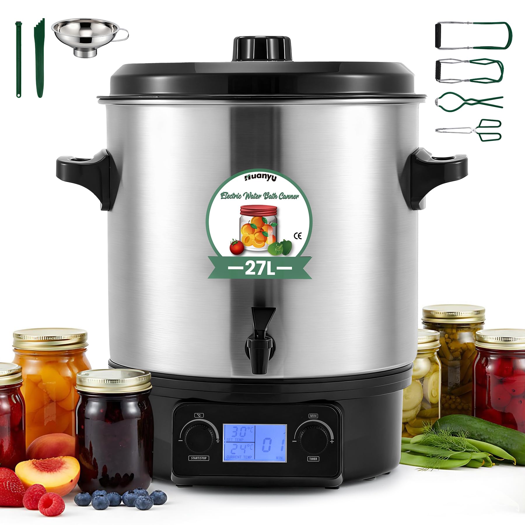 Huanyu 27L Elektrisches Wasserbad-Einmachgerät mit LCD-Display, einstellbarer Temperatur und Zeit