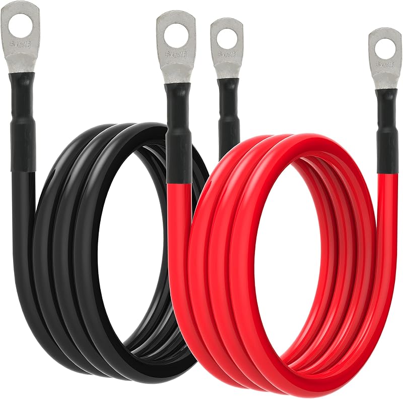Cabos de Bateria 6 AWG TUELETFU com Terminais de Cobre Estanhado 5/16 – 2 Unidades de 1,22 m