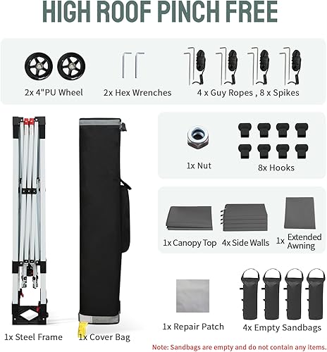 Miniatura 7 de CROWN SHADES Tienda de campaña desplegable de 10 x 10 con 4 paredes laterales, tienda comercial instantánea con configuración para 1 persona,