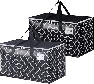 Extra Large Moving Bags, Heavy-Duty Storage Totes with Zipper Top and Sturdy Handles, Moving Supplies for Space Saving and Packing, Collapsible Storage Bags, Black & Gray, 100L, 2-Pack