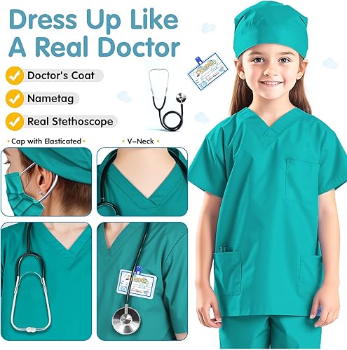 Miniatura 2 de RioRand Disfraz de médico para niños, enfermeras con accesorios, disfraz de Navidad para niños y niñas de 3 a 11 años