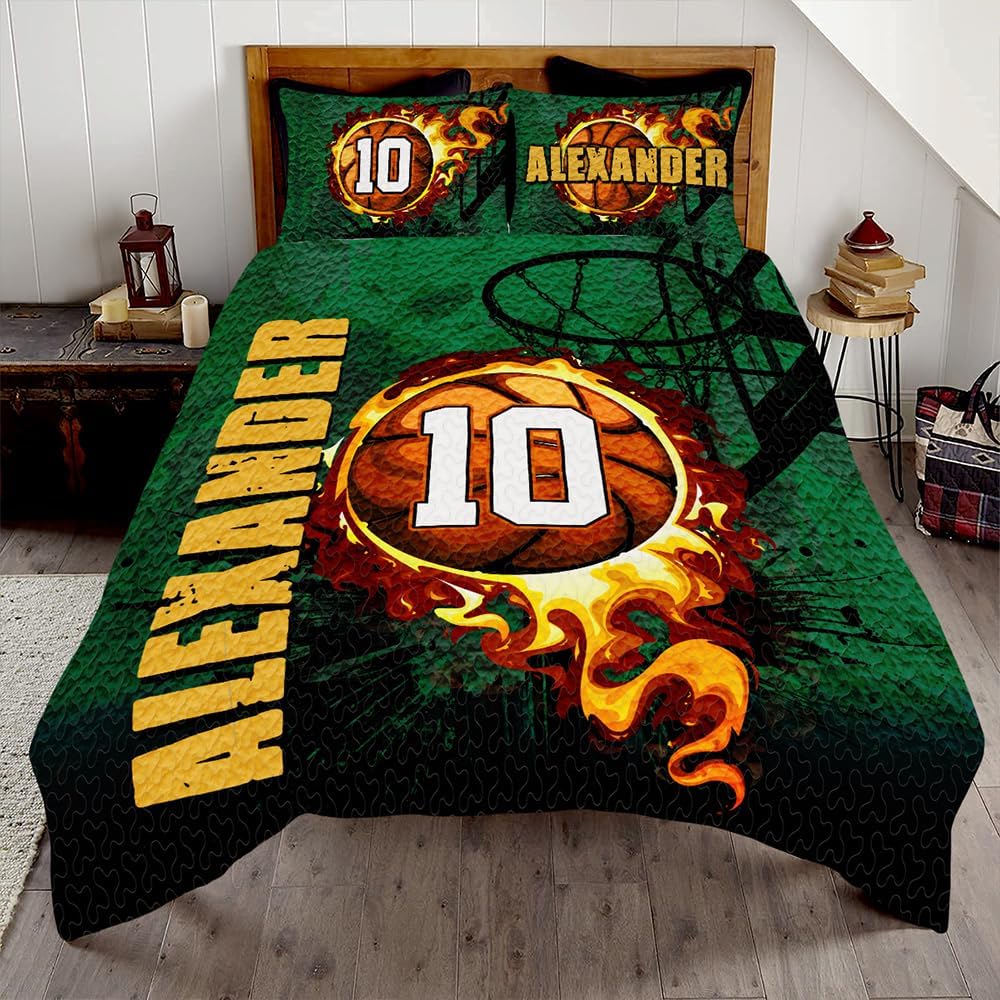 Purple Basketball Player Full Size Quilt Bedding - Customized Basketball Quilt with Name and Number - Boys Quilt Set - Twin Basketball Quilt - Basketball Bedding - Sports Quilt for Boys