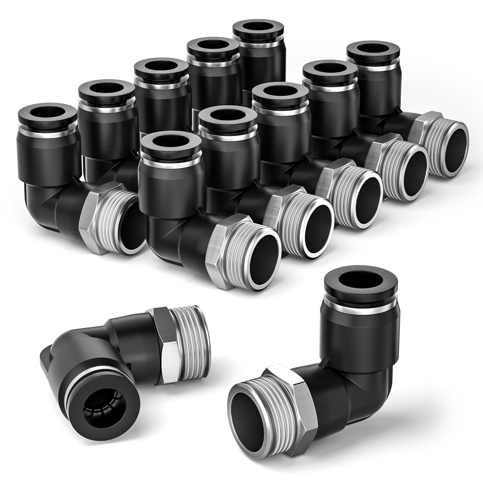 12 Raccordi Pneumatici A Gomito 8mm, Push-to-connect, In Plastica, Rilascio Rapido Per Tubi PU/nylon, 0-8 Bar - 4