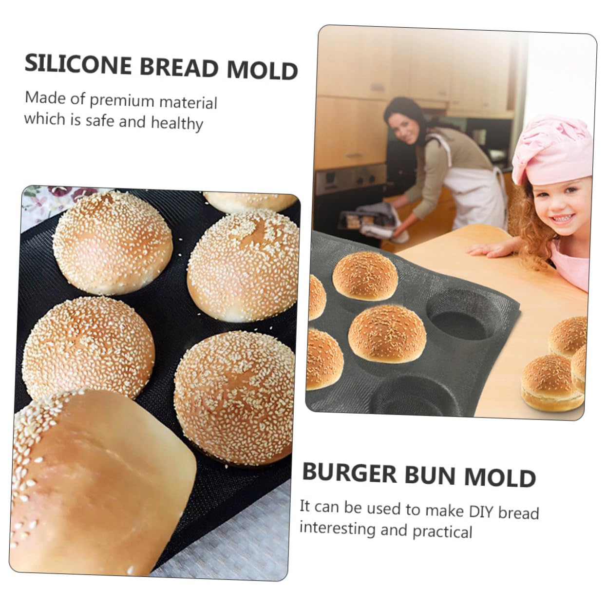 LIFKOME 4pièces Moule à Silicone Antiadhésif Moule Réutilisable Pour Petits Pains Pratique Et Léger Pour Cuisine à Domicile Noir