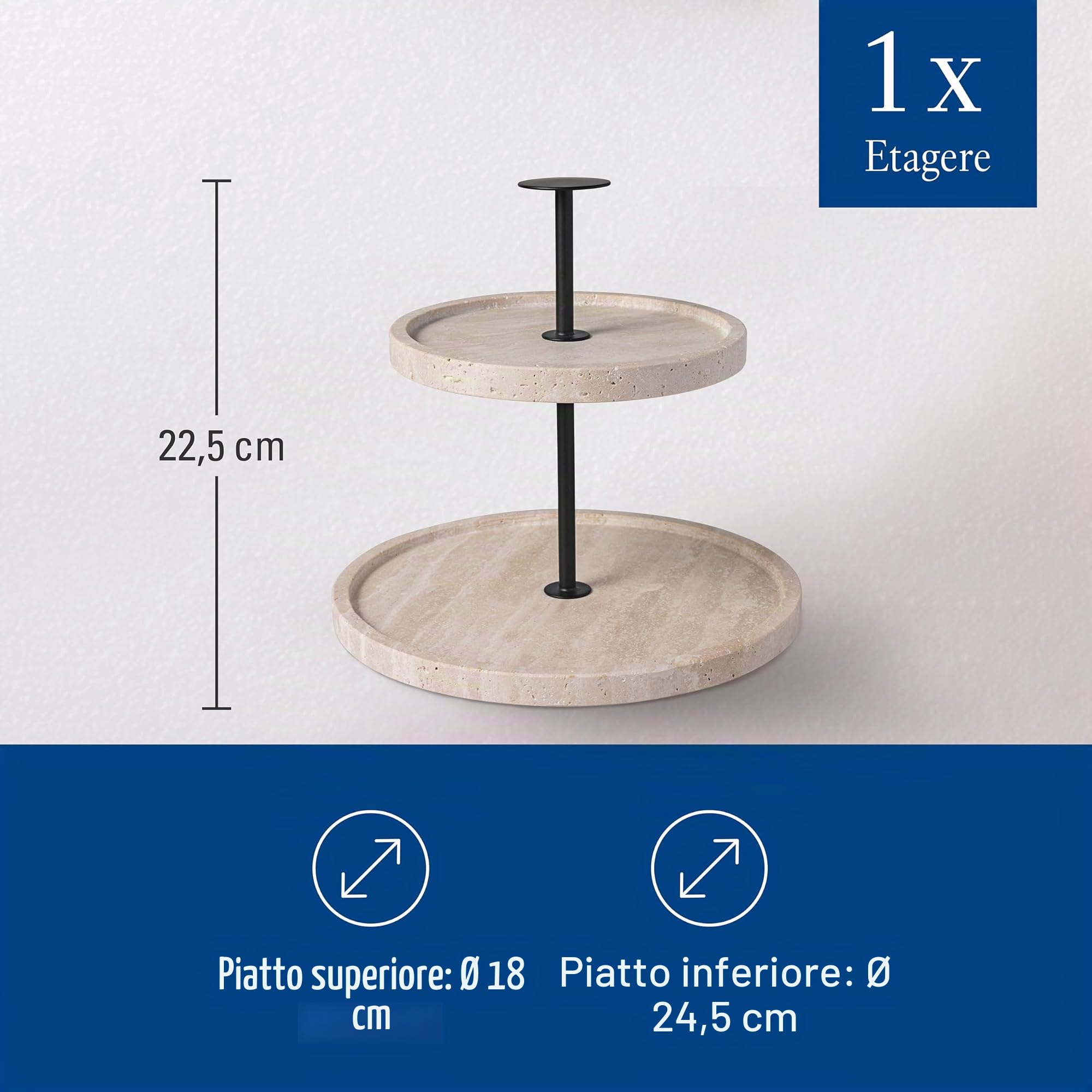 Villeroy & Boch - Manufacture Travertine alzata beige, artigianale, design elegante in pietra naturale, tonalità sabbia, per buffet, decorazione in pietra per la tavola, decorazione, travertino