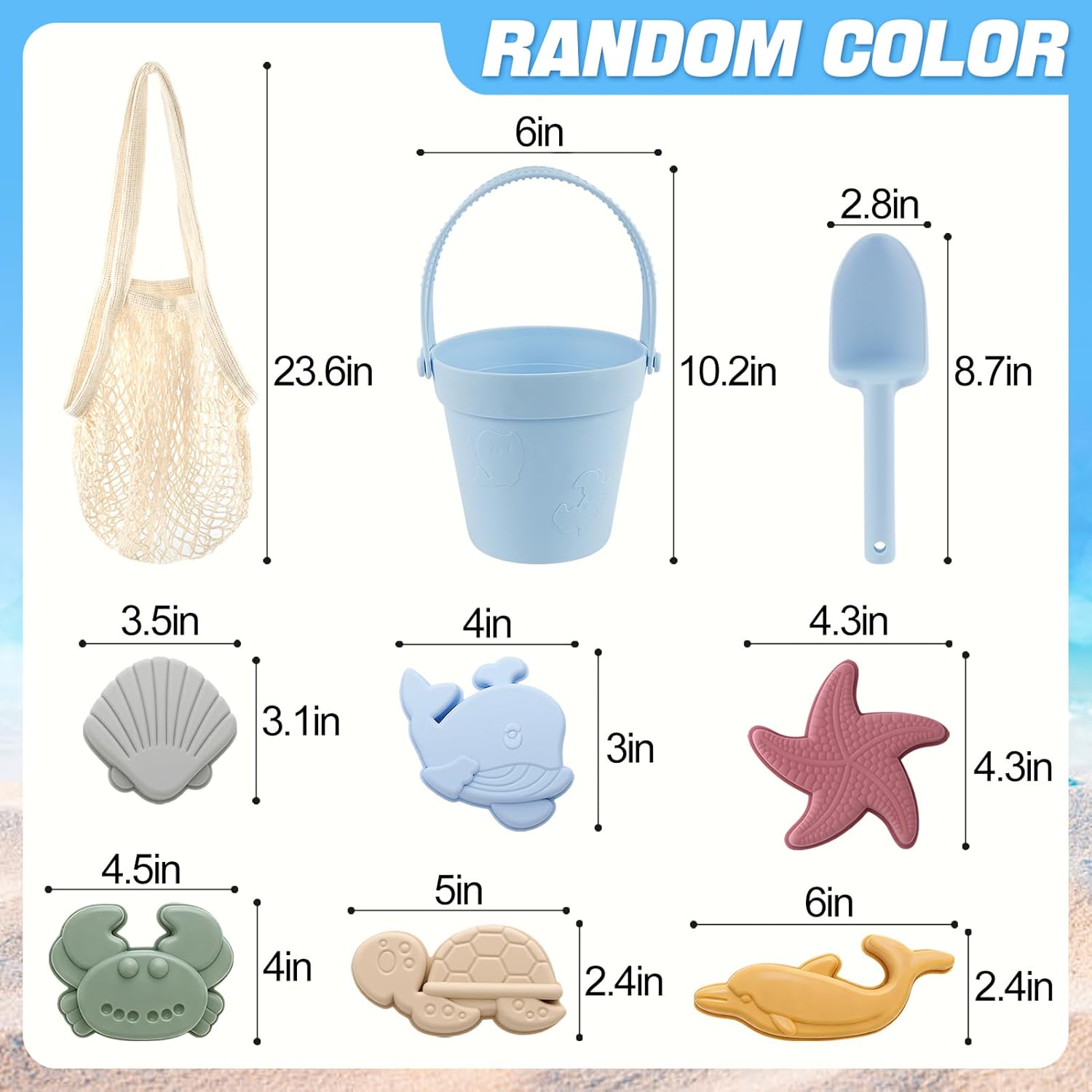 Biubee 9Pcs Silicone Sand Toys for Baby with Portable Beach Bag - Kids Beach Set with Beach Toy Molds Shovel Bucket Set - Toddler Sandbox Toys for Kids Outdoor Summer Playset
