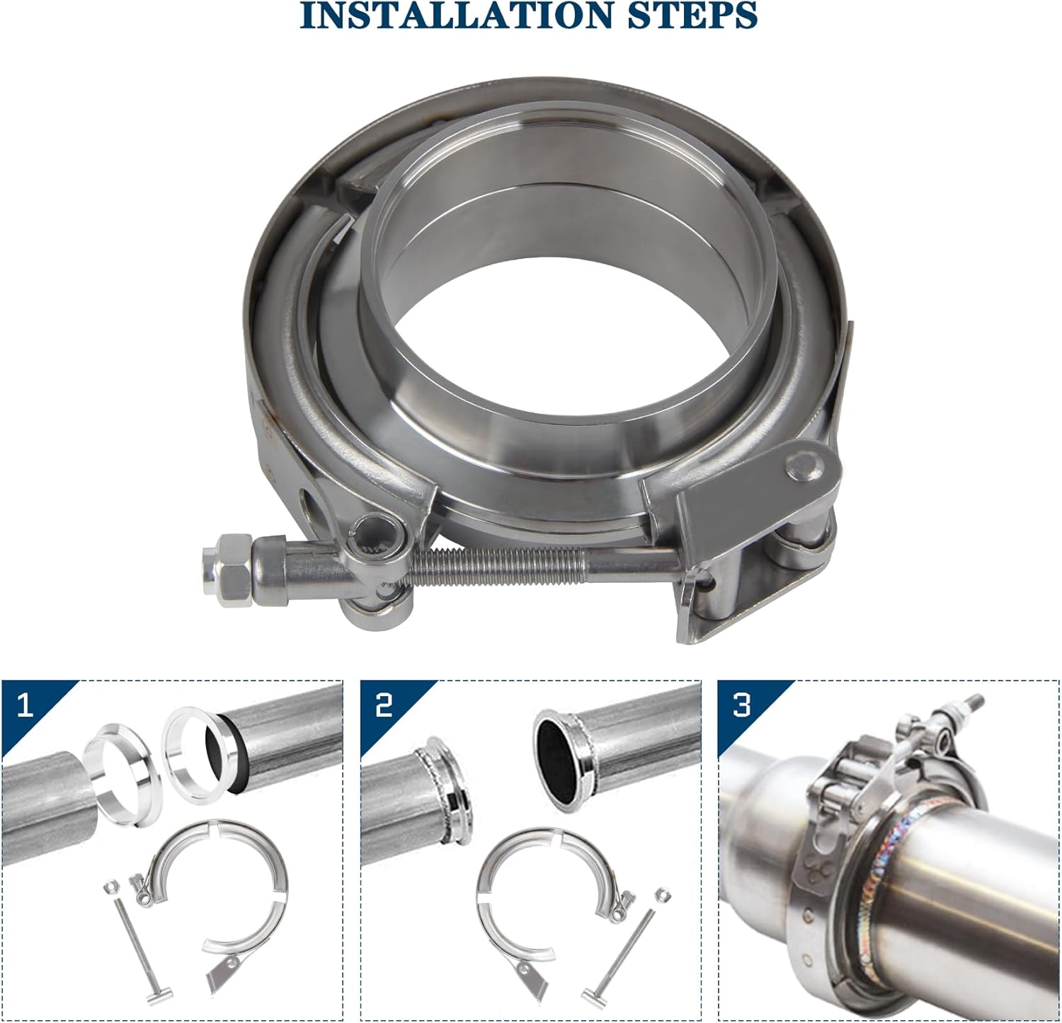 2.75 inch Quick Release V Band Clamp with Male Female Flanges 304 Stainless Steel, 2pcs 2.75“