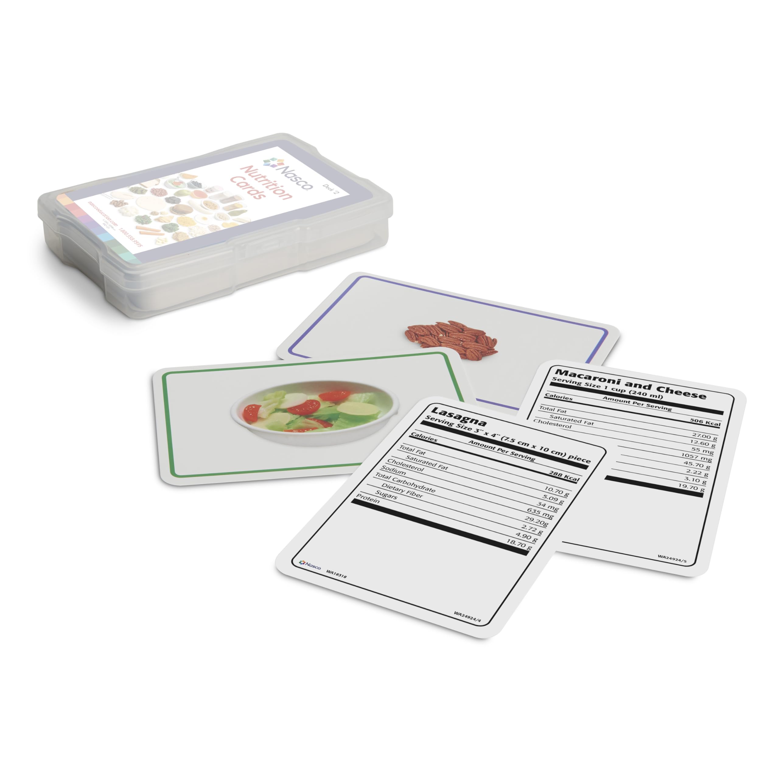 Nasco WA24924 Flash Cards Set #2 for Nutrition Education, 100 Cards with Food Variety and Portion Sizes, Double-Sided
