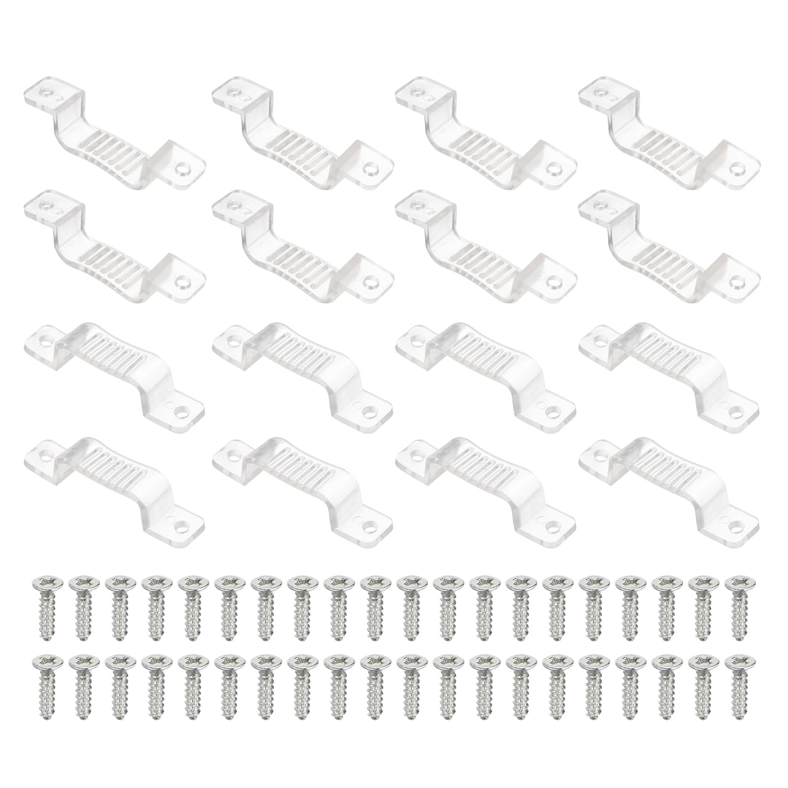 PATIKIL LED Strip Light Clips, 50 Pack Mounting Bracket Soft Fixing Clips Clamp Holders with Screws for 20mm Wide 3528/5050 Neon RGB Light Cable Ribbon, Transparent