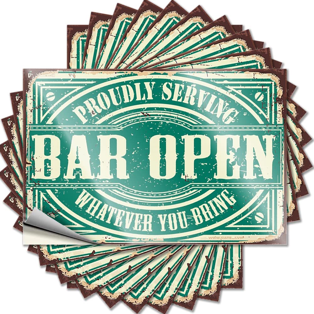 Decal Tiki Bar Accessories Custom Stickers, Door Waterproof Bar Open for Hydro Flask | Vintage Vinyl Decals for Car Holiday Gift(6X9CM)