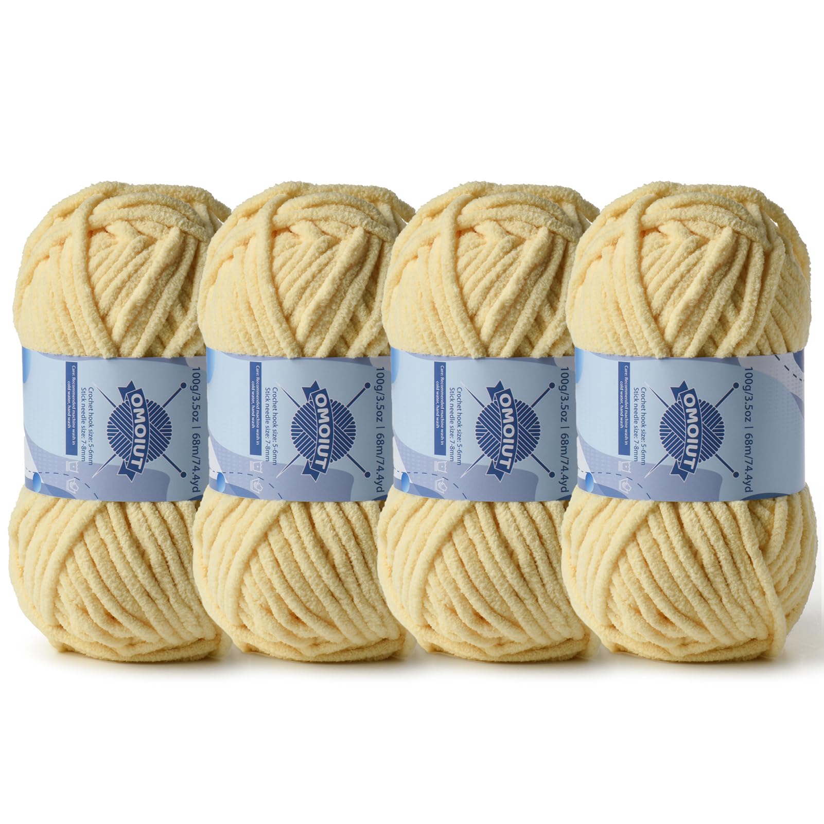 4 Pack Chunky Chenille Yarn for Crocheting, Baby Yarn for Crocheting Soft Blankets, Bulky Yarns for Crochet Amigurumi, 400g (297yds) Fluffy Velvet Yarns for Hand Knitting (4 Light Yellow)