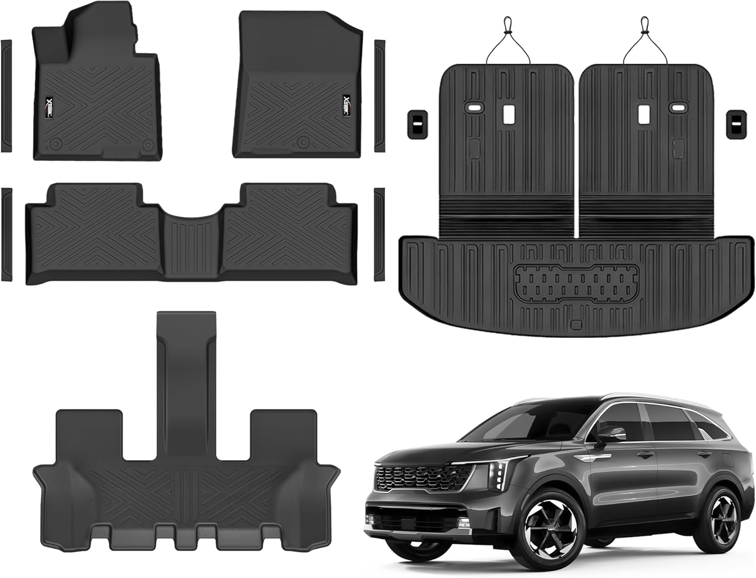 Floor Mats for 2021-2026 Kia Sorento 6&7 Seats (not for Hybrid) Trunk Mat with Backrest Mat All Weather TPE Rubber Cargo Liner Back Seat Cover 3rd Row for 2026 Kia Sorento Accessories