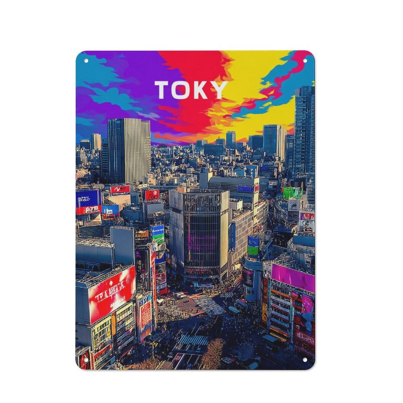 Classic Metal Plaque 40x30cm Featuring Tokyo A Vibrant Cityscape, Bistro Wall Plaque for Kitchen, Cafe, Pantry Or Dining Room