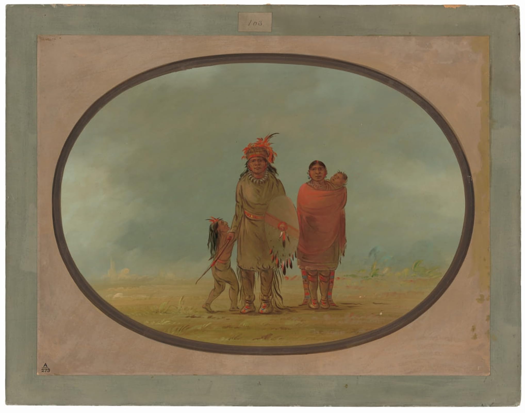 SERENDIPITP Vintage Picture Print on Canvas Wall Art Poster Copper Chief His Wife and Children by George Catlin Artwork Print Poster for Wall Decor 60x90cm