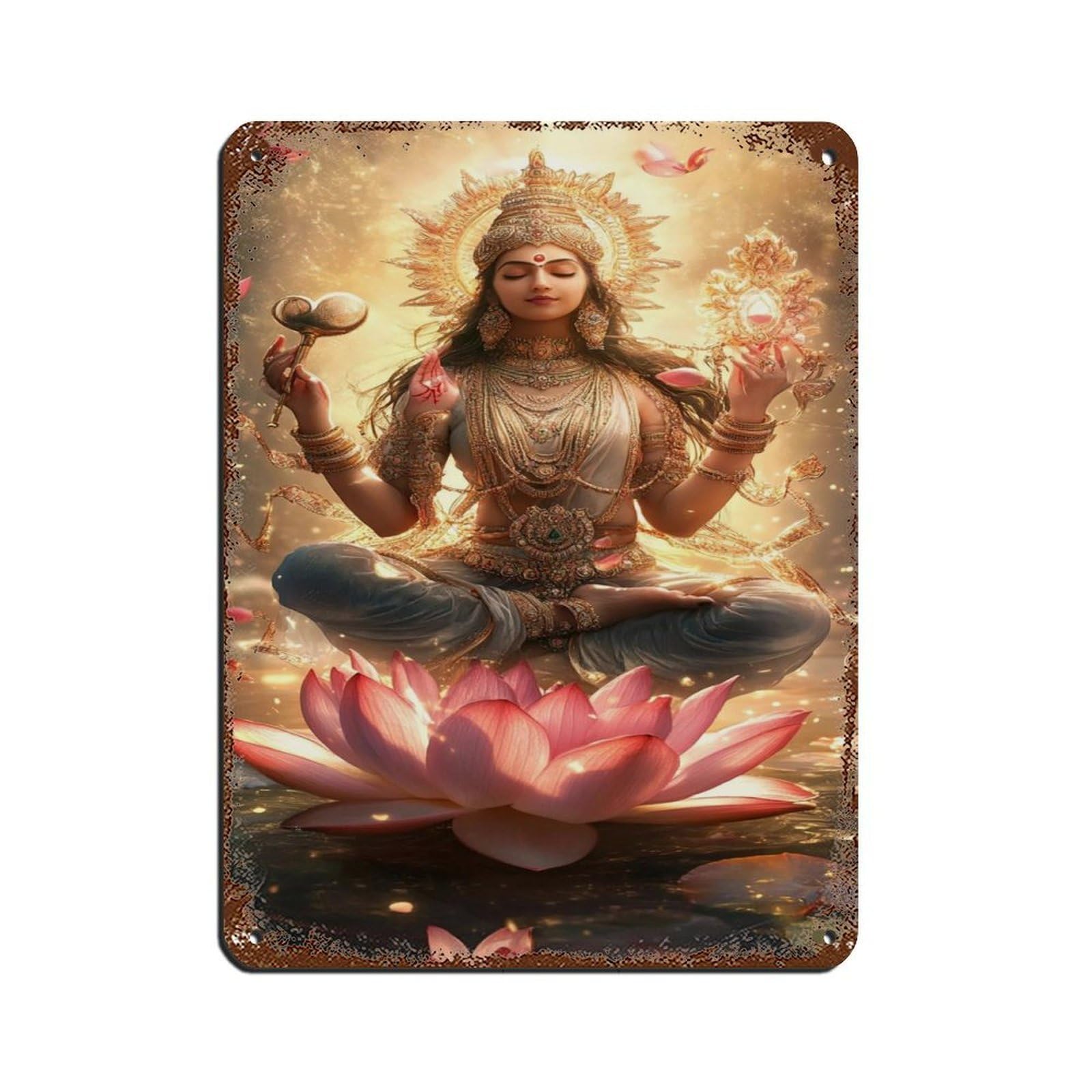 Hindu Goddess Lakshmi, Divine Spiritual Art Retro Poster Metal Tin Sign Chic Art Retro Iron Painting Bar People Cave Cafe Family Garage Poster Wall Decoration 12x16inch(30x40cm)