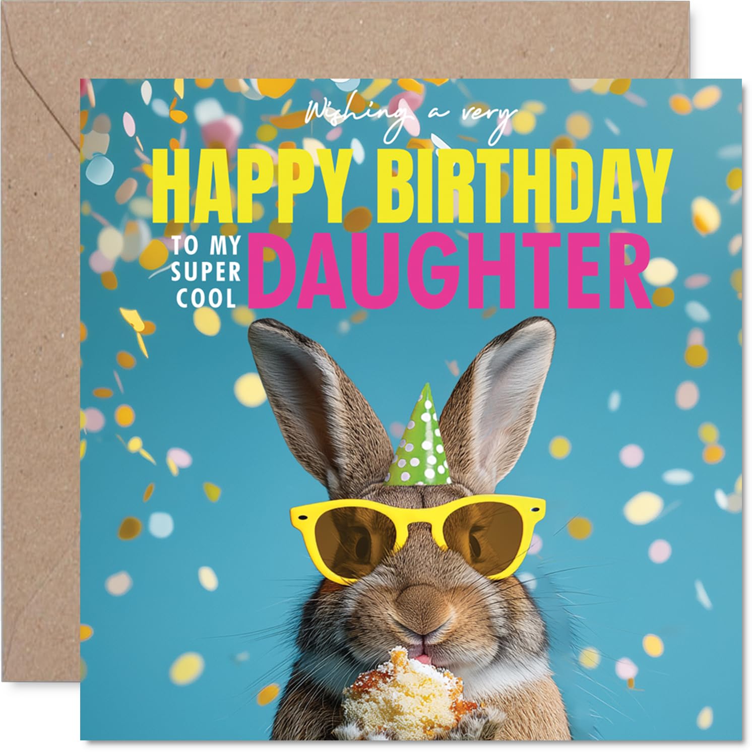Daughter Birthday Card - Hoppy Cake - Happy Birthday Card for Daughter from Dad Mum, 145mm cute bunny Bday Greeting Cards