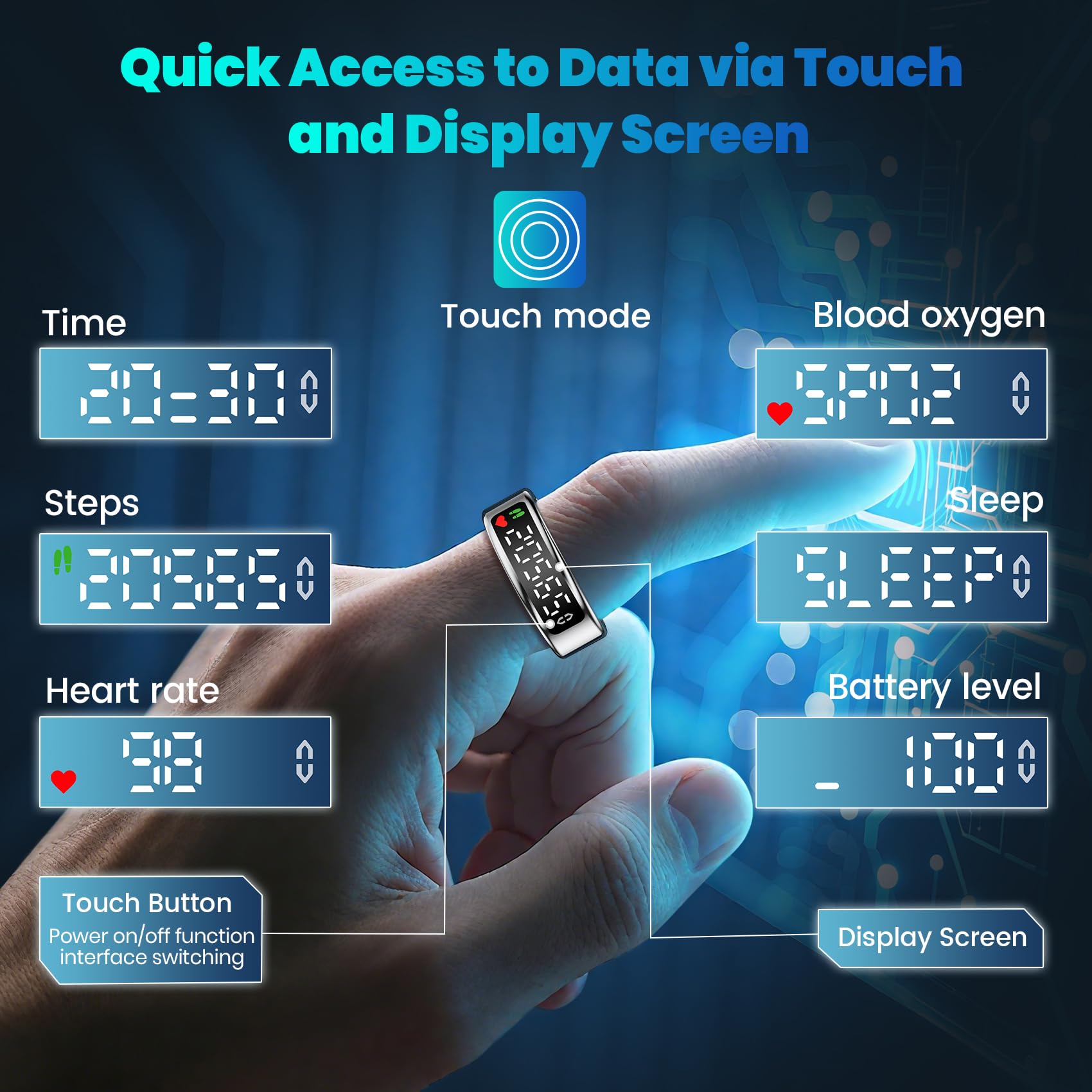 2025 Nuovo Smart Ring , Anello Smart per Uomo, Anello Intelligente uomo con Pantalla, Smartring Health IP68 con iOS e Android, Tracker Fitness/Sonno/Stress/Frequenza Cardiaca/SpO2/HRV (Nero, 15)