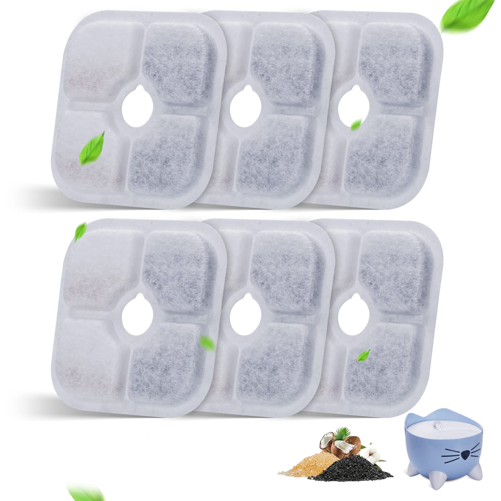 6 Pack Cat Drinking Fountain Replacement Filters, GISOFIK Cat Water Fountain Filter, Replacement Triple Action Pet Fountain Filters (2 Pump Pipes)