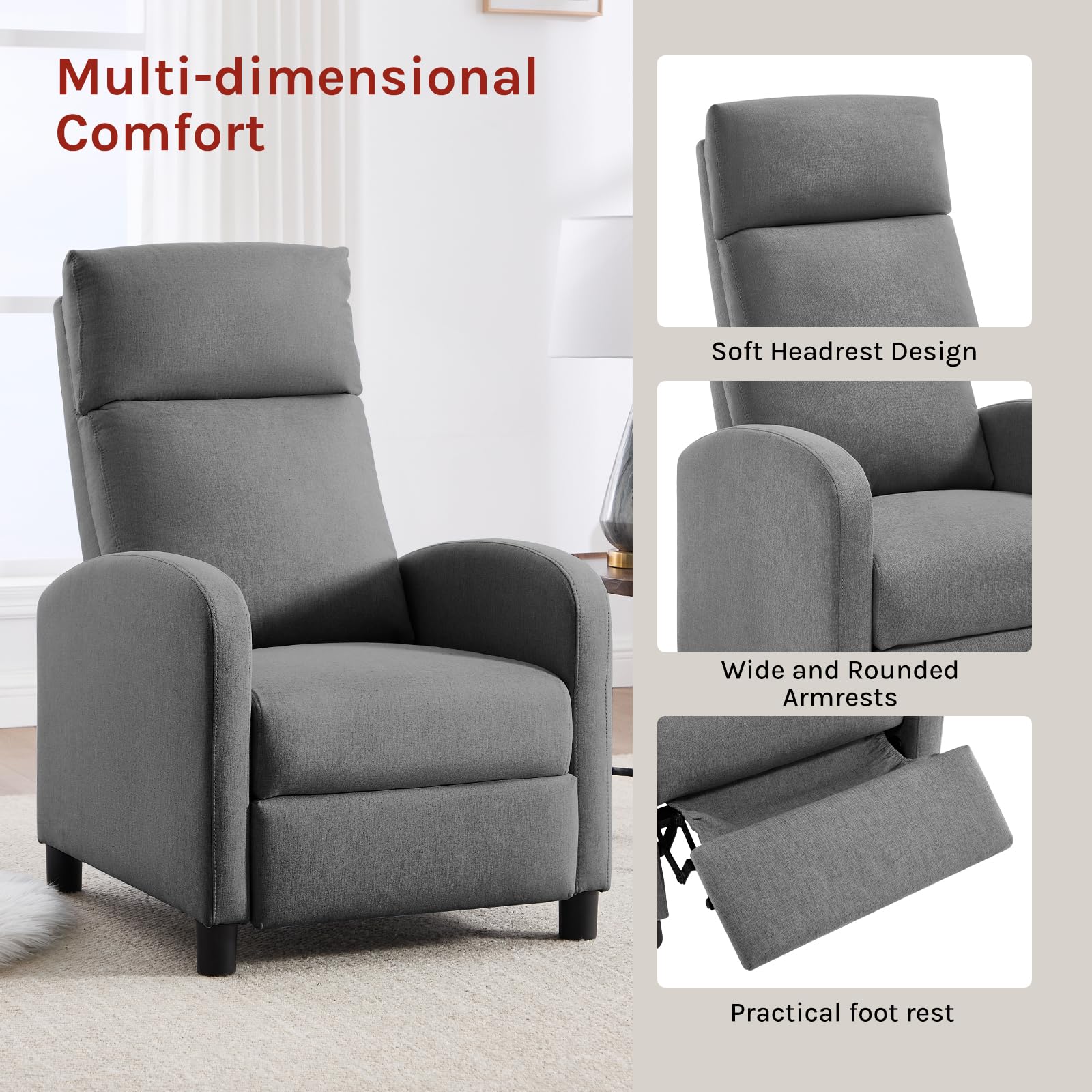 WOLTU Fauteuil Relax, Fauteuil Inclinable, Canapé 1 Place, Dossier et Repose-Pieds Réglables, Appui-tête, Assise Rembourrée, Lin, Gris Foncé, SKS58dgr