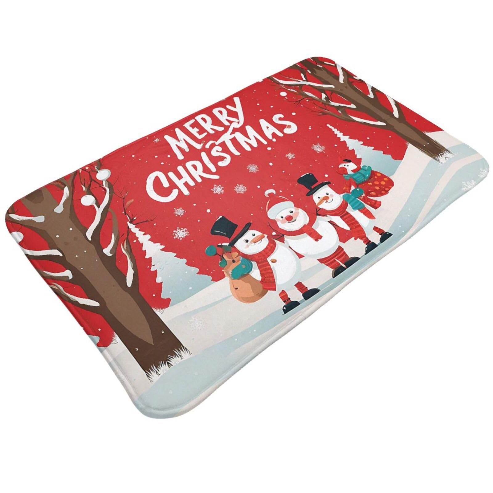 Merry Xmas Print Living Room Bathroom Kitchen Anti Slip and Absorbent Carpet, Indoor Entrance Door Muddy Floor Mat, Ultra Soft Washable Carpet 21x31.5 Inches