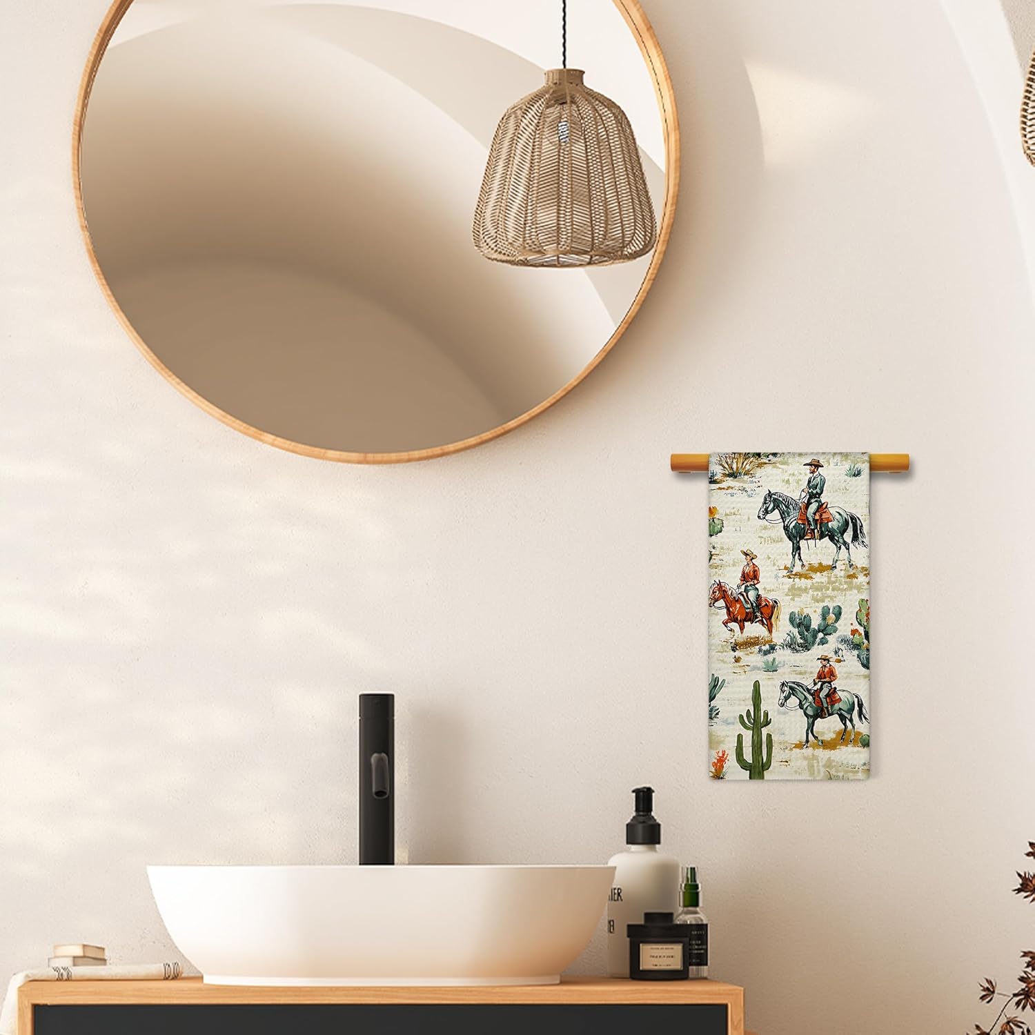 Rustic Western Cowboy Kitchen Bathroom Towels, Wild West Cactus Desert Hand Towels for Bathroom Decor, Western Country Wilderness Dishcloths Dish Towel for Kitchen, 16x24 Inches - Image 4