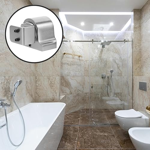 Miniatura 7 de Angoily Tope de puerta de ducha, limitador de puerta de vidrio deslizante, tope de puerta de plástico ABS montado en el suelo para puertas de