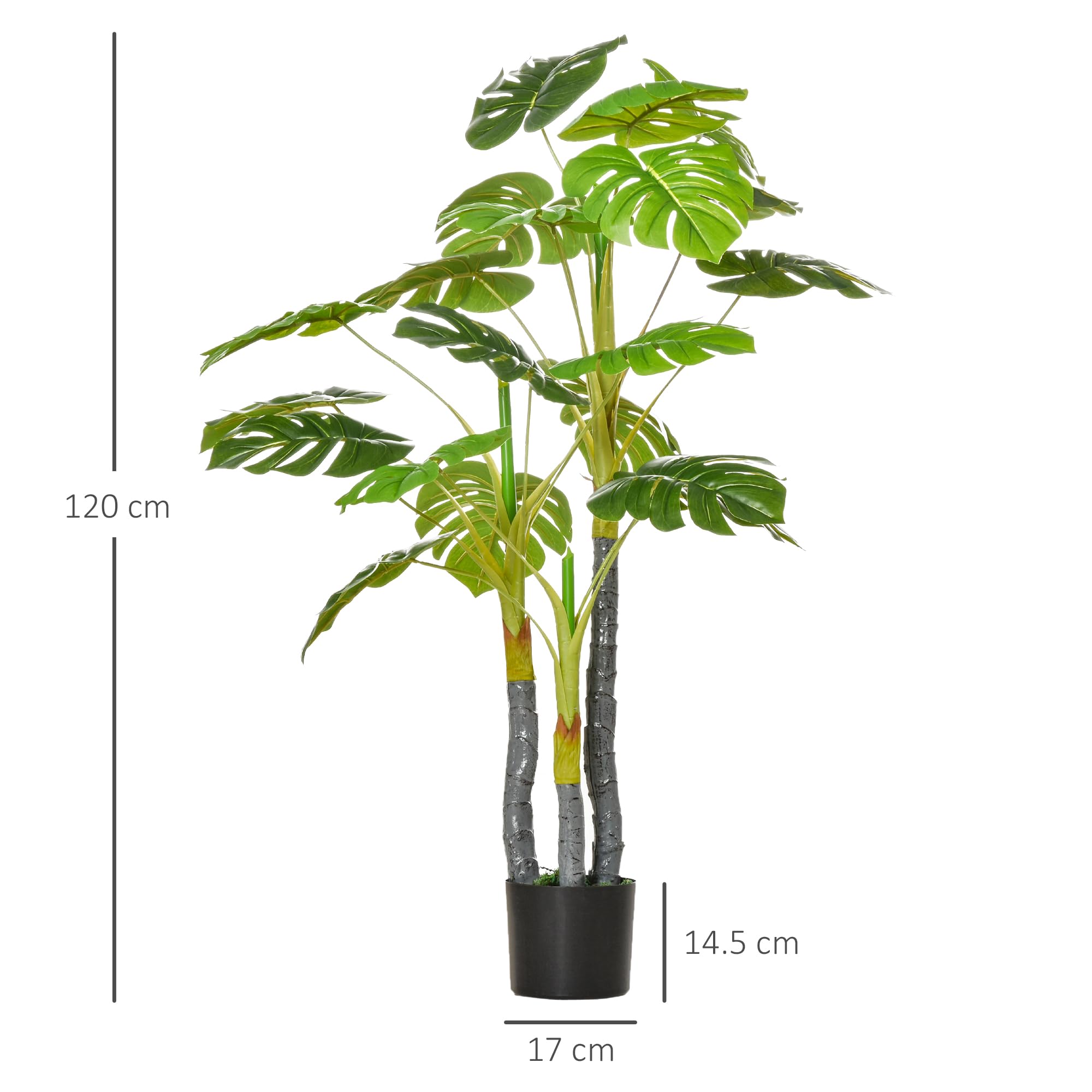 HOMCOM Planta Artificial 120 cm Monstera Artificial con 20 Hojas Verde