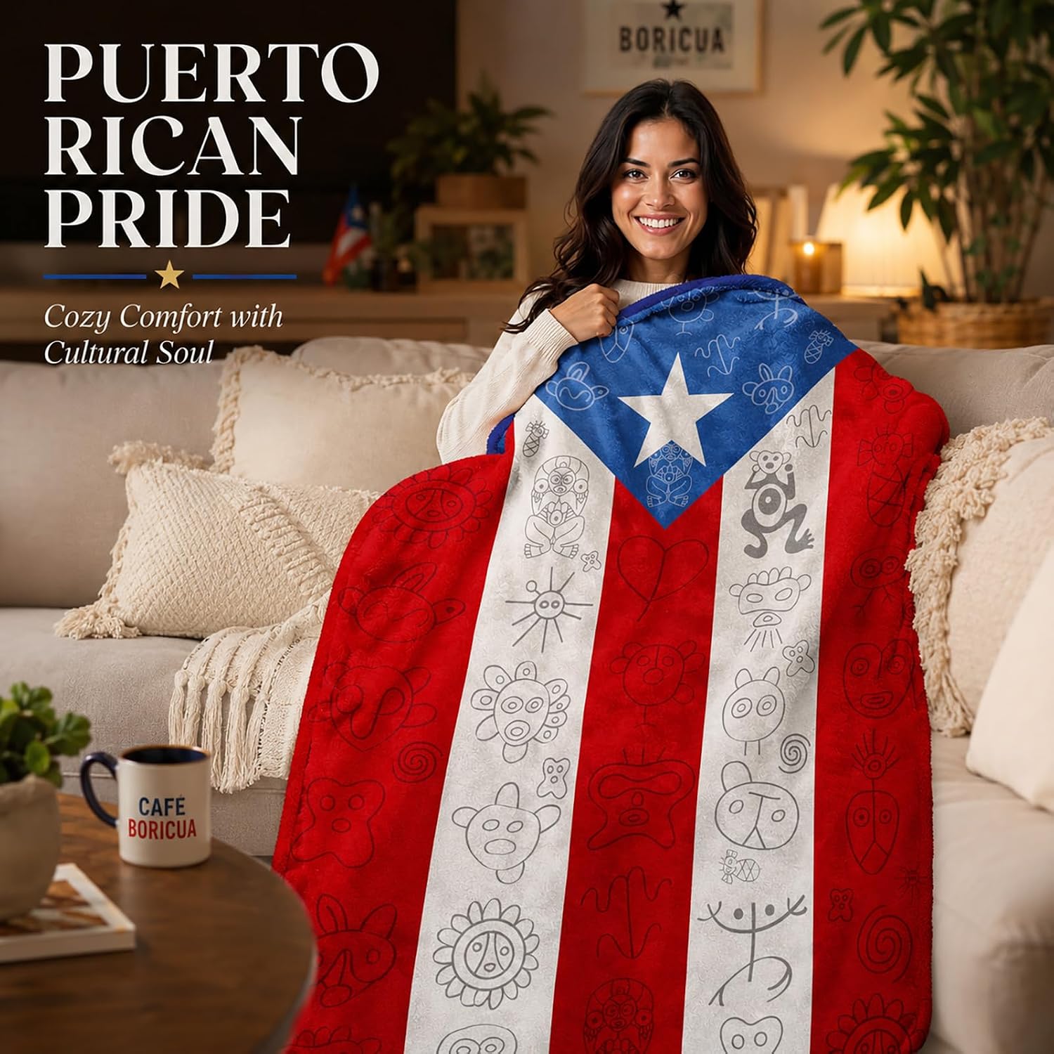 Puerto Rican Flag Blanket,All Season Gift for Home Decor,50x60 Inch