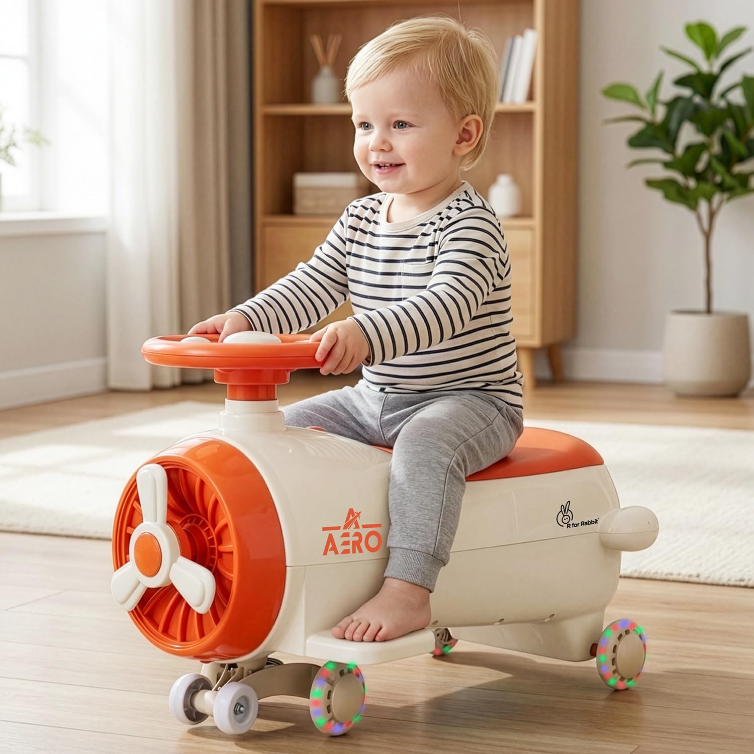 R for Rabbit Iya Iya Aero Kids Swing Car, Scratch Free PU LED Wheels with ABEC7 Bearing, Baby Ride on Magic Toy Panda Car for 2+ Years Boys & Girls, Upto 75 Kgs (Cream Orange)