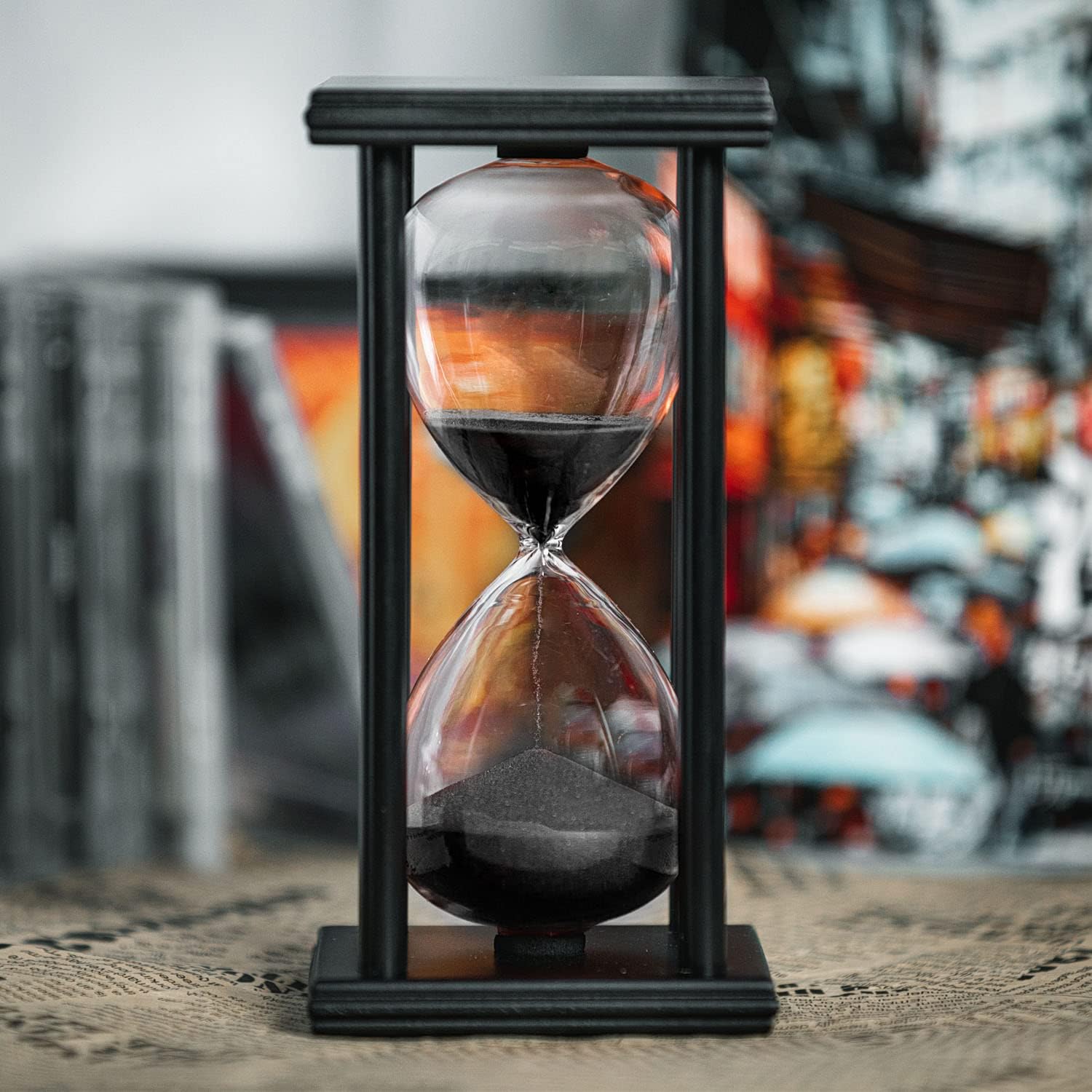 Hourglass Timer 60 Minutes, Black Wooden Frame Decorative Sand Timer (Black Sand, 8x4x4 inch) - Image 3