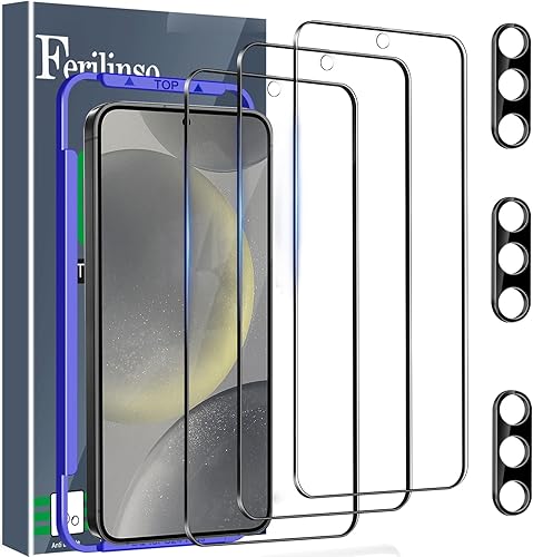 Ferilinso Paquete de 4 protectores de pantalla para Samsung Galaxy S24 Plus con 4 protectores de lente de cámara de vidrio templado para fundas de