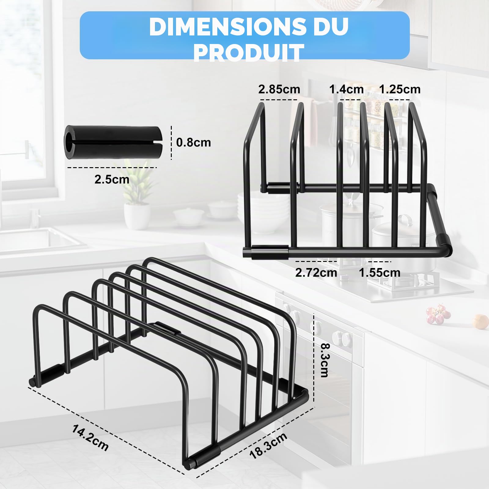 2 Pcs Support Planche à Découper en Acier au Carbone, Porte Planche à Découper avec 5 Fentes, Support pour Planches de Cuisson avec 8 Patins Antidérapants, pour Cuisine Plateau Drainage, Noir