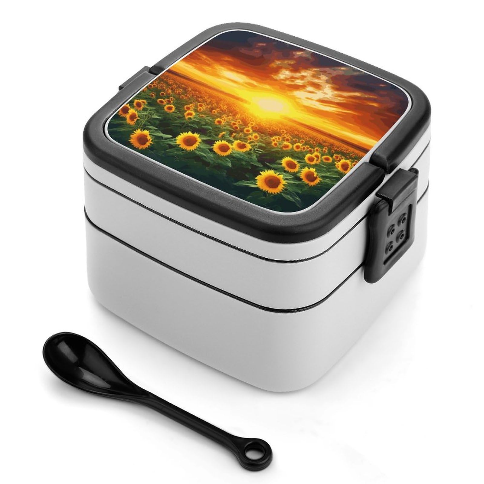 JTREHY Dreamlike Sunset Of A Sunflower Field Lunch Box Double-Layer Portable Lunch Container Stackable Large Capacity Leakproof Bento Box for Dining Out Work Picnics Travel