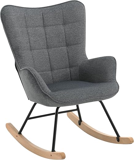 WOLTU Schaukelstuhl Sessel Relaxsessel Schaukelsessel Schwingstuhl, gepolstert, mit Holzkufen, für Wohnzimmer Erholungzimmer Balkon, Dunkelgrau, SKS30dgr