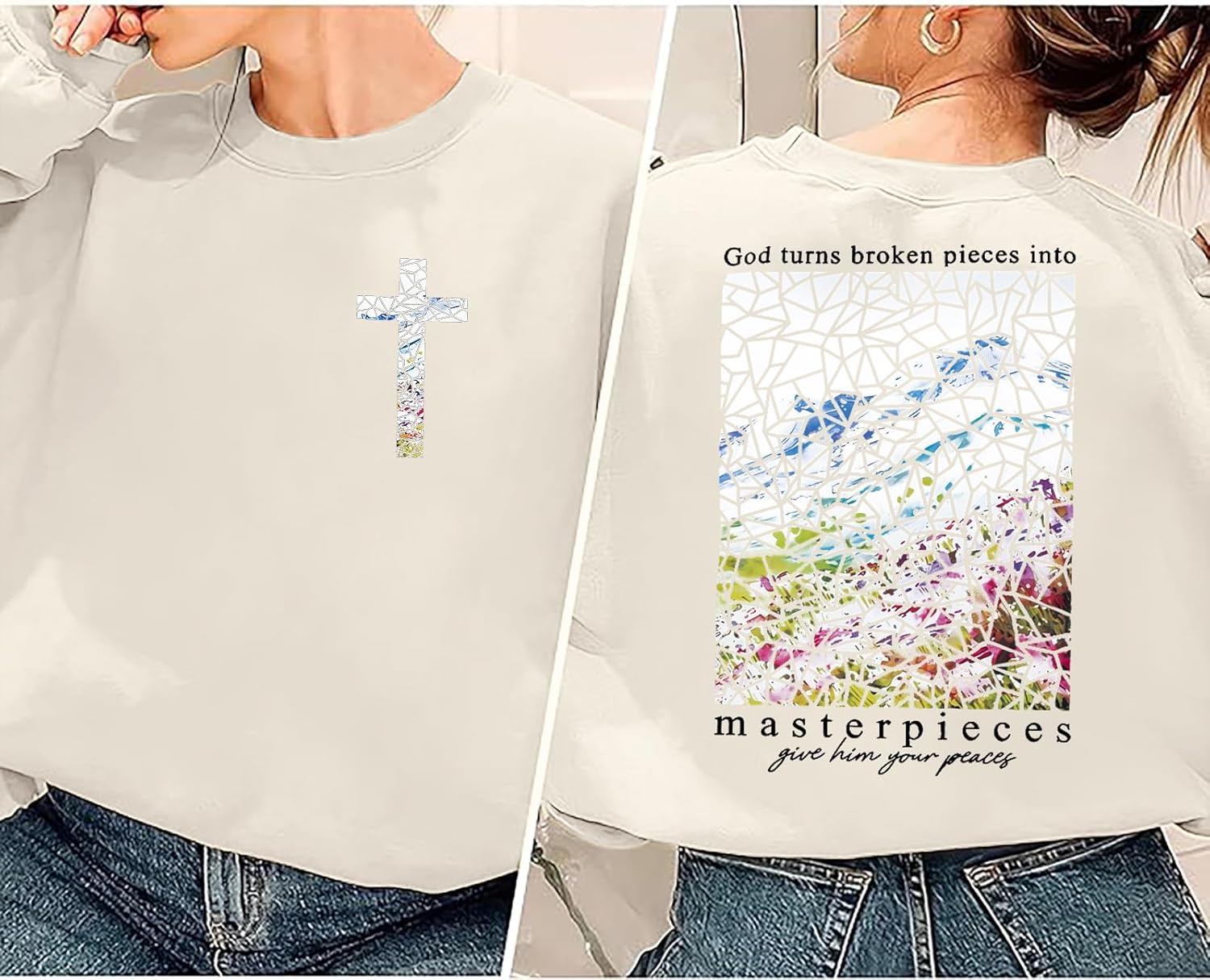 FASHGL Christian Sweatshirt Women Bible Verse Sweatshirts Religious Sayings Pullover Tops Oversized Floral Graphic Shirt - Image 4