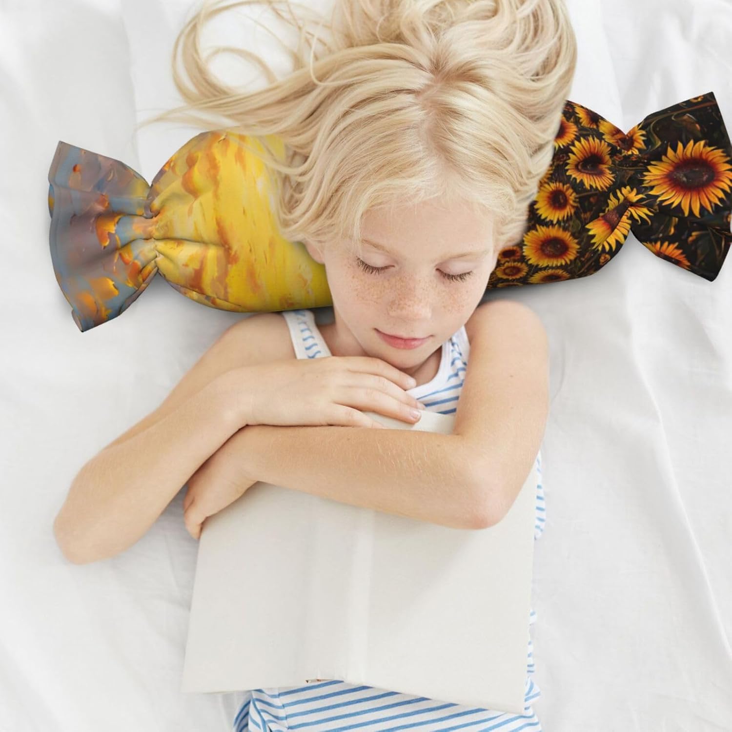 Sunflower Field Sunset Sea of Flowers Print Candy Cylindrical Comfortable Pillow Throw Pillows Home Decor Easy Maintenance