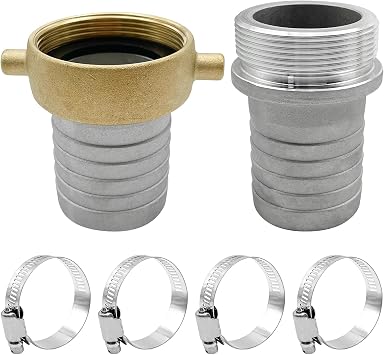 1.5 inch Aluminum Pin Lug Hose Shank Fitting Set, 1.5" Hose Shank Coupling Set with 4 Hose Clamps 1.5 inch