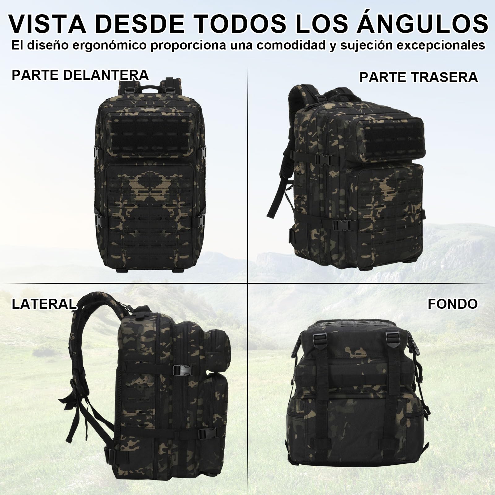 Mochila Táctica 45L Militar, Paquete de Asalto Molle de Gran Capacidad Impermeable Bolsa para Ejército, Mochilas de Marcha para Emergencias de 3 Días Caza Senderismo Acampada Actividad al Aire Libre