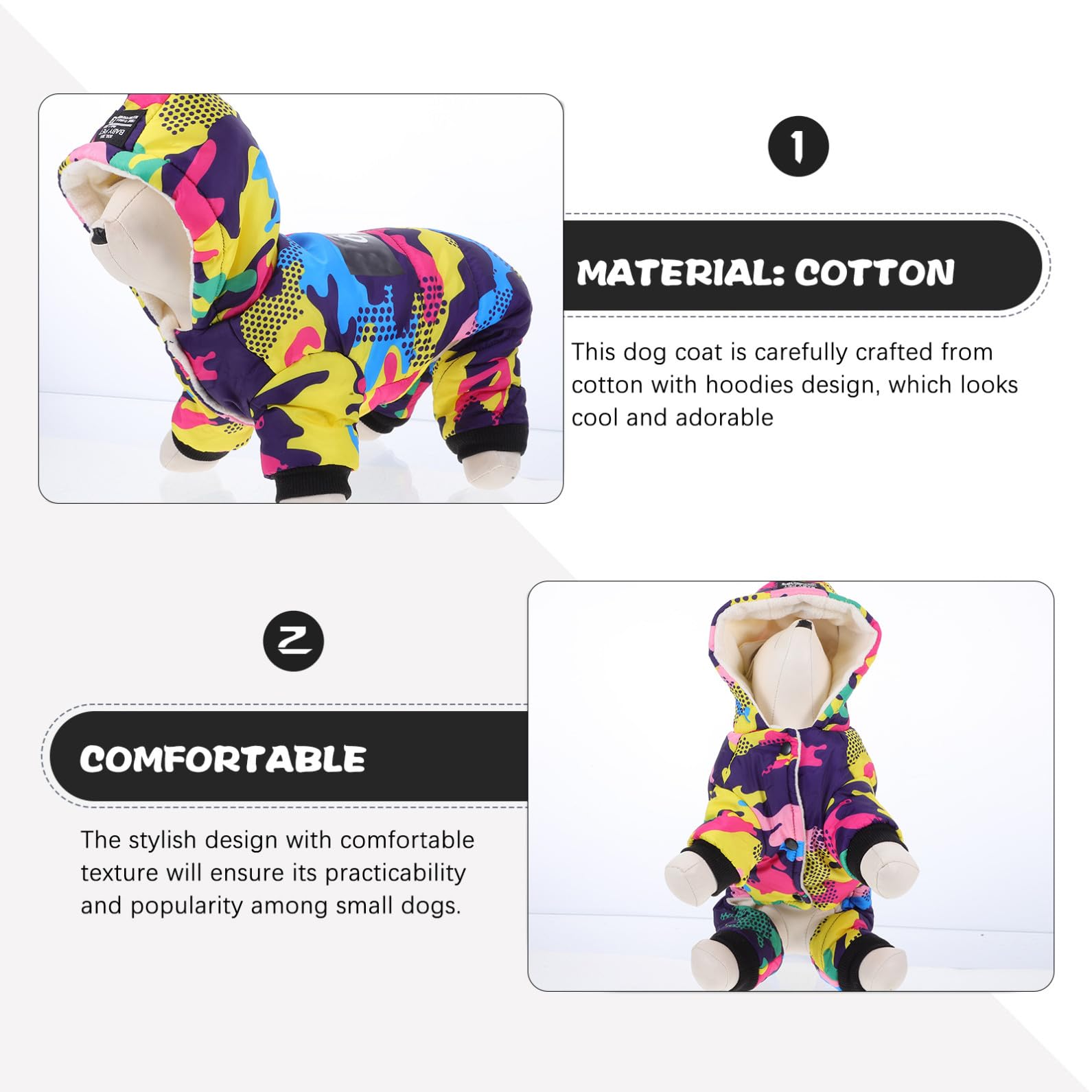 Kisangel 2stücke Wärmender Hundemantel Mit Kapuze Für Winter Dicke wasserdichte Daunenjacke Im Camouflage-Design Für Vierbeinige Freunde Für Und Outdoor-aktivitäten Schwarz Mit
