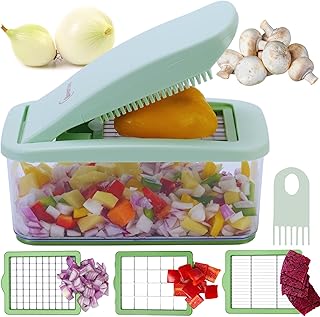 Brieftons QuickPush Food Chopper: Vegetable Chopper Dicer Slicer, Onion Chopper Vegetable Cutter, 3 Extra-Large Blades with 200% More Cutting Area to Chop Dice Slice Vegetables, 2.6-Quart Container