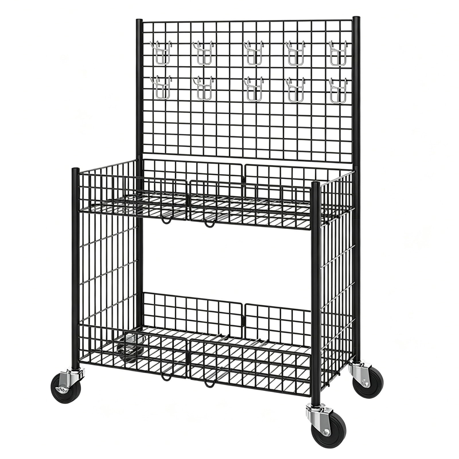 Carrito de proveedores portátil con soporte plegable de hierro y 10 ganchos para mercados