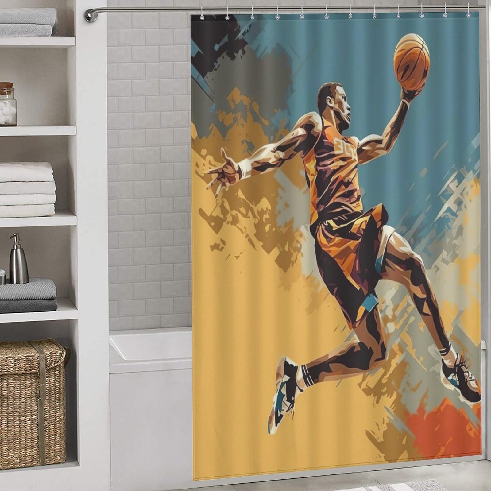 Rideau de douche basket anti-moisissure tissu lavable 152x183cm contre les projections