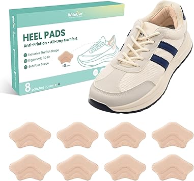 Welnove Heel Pads Grips for Shoes - 4 Pairs Fabric Adhesive Heel Liner Cushion Inserts Prevent Rubbing, Blisters, Foot Pain, Improve Heels, Pumps, Loafers, Stilettos Fit - Heel Pad for Women Men