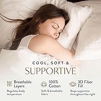 Vista 2 de Digital Decor Juego de 2 almohadas de hotel de lujo 100% algodón, tamaño estándar, hipoalergénicas, refrescantes, alternativas, para dormir, soporte