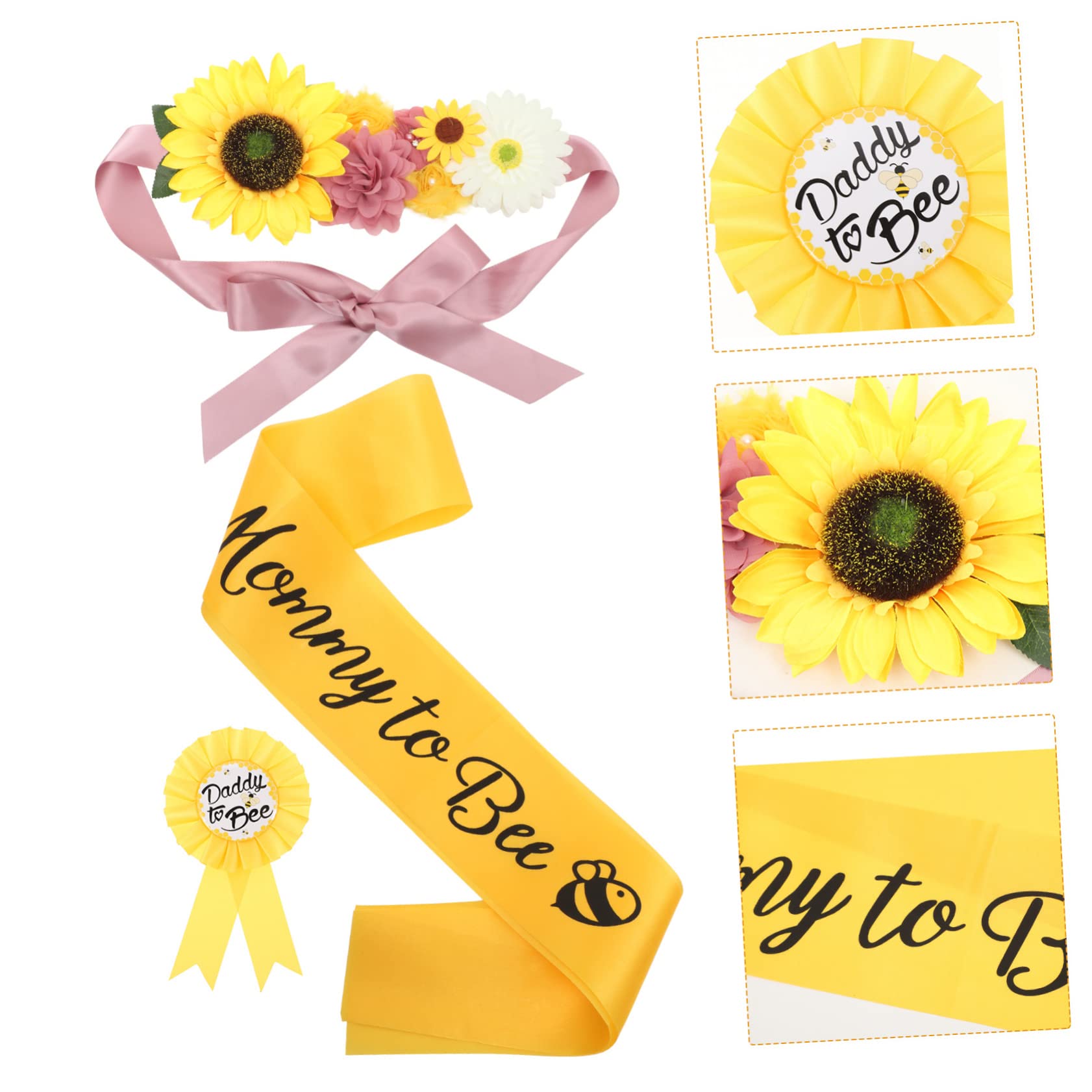 BESTonZON 3 Set ornamento di girasole abito mamma da fasciare baby shower forniture per baby shower di maternità fiore del sole Accessori cintura corpetto bambino spillo Poliestere