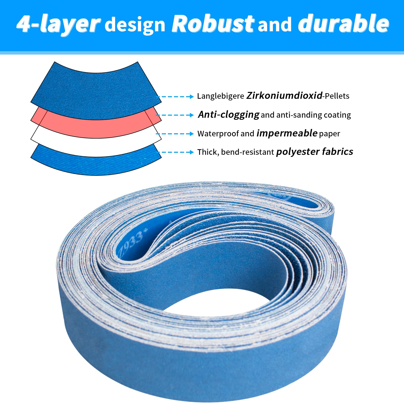 FEIHU 12 pezz Nastro abrasivo in metallo 50 x 1500 mm. ogni 2 pezzi di grana (60, 80, 100, 120, 240, 320) per levigatrici a nastro nastri abrasivi, affilatura, rimozione della ruggine